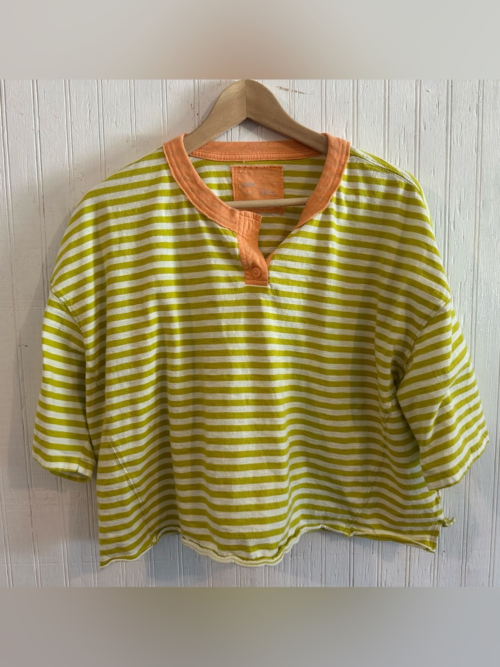 Aerie, Lime & Peach Striped Henley Crop Tee - Picture 2 of 5
